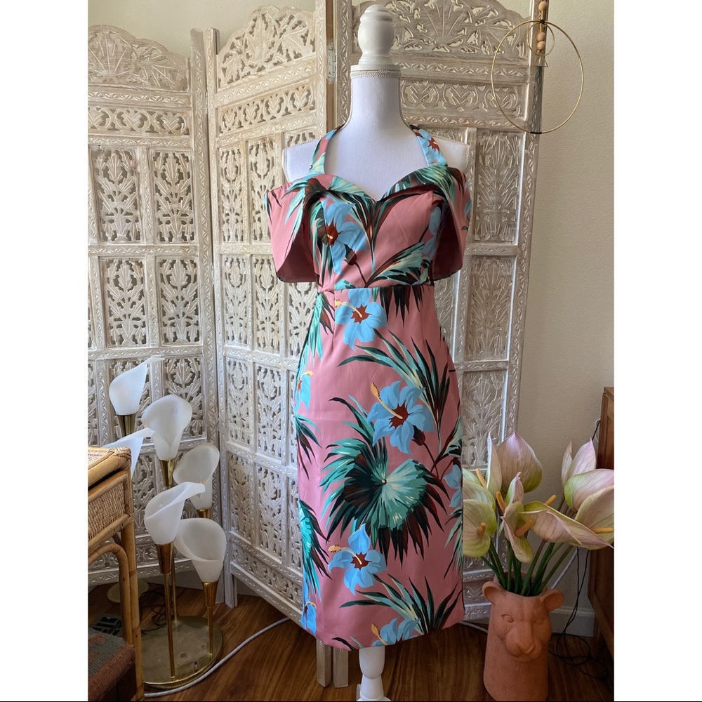 ASOS petite halter Bardot tropical midi dress